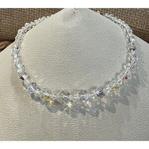 VTG AB Aurora Borealis Crystal Beaded Choker Necklace 14"-16" 60s Fairy Grunge